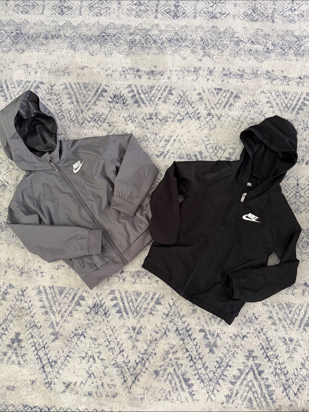 Nike Kids' Hooded Windbreaker Jackets in Gray and Black